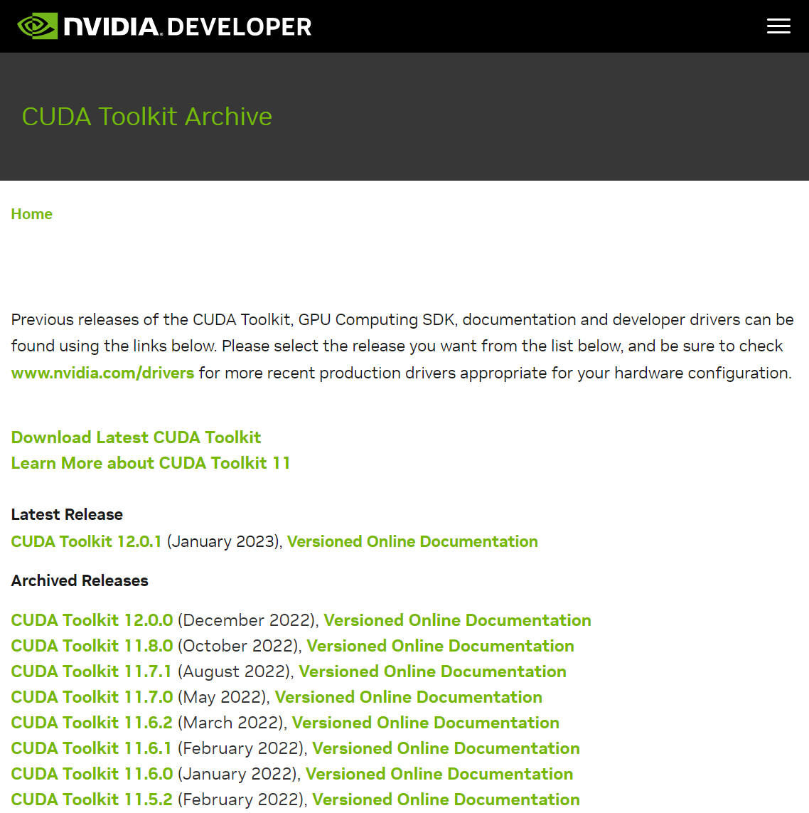 CUDA Toolkit Archive